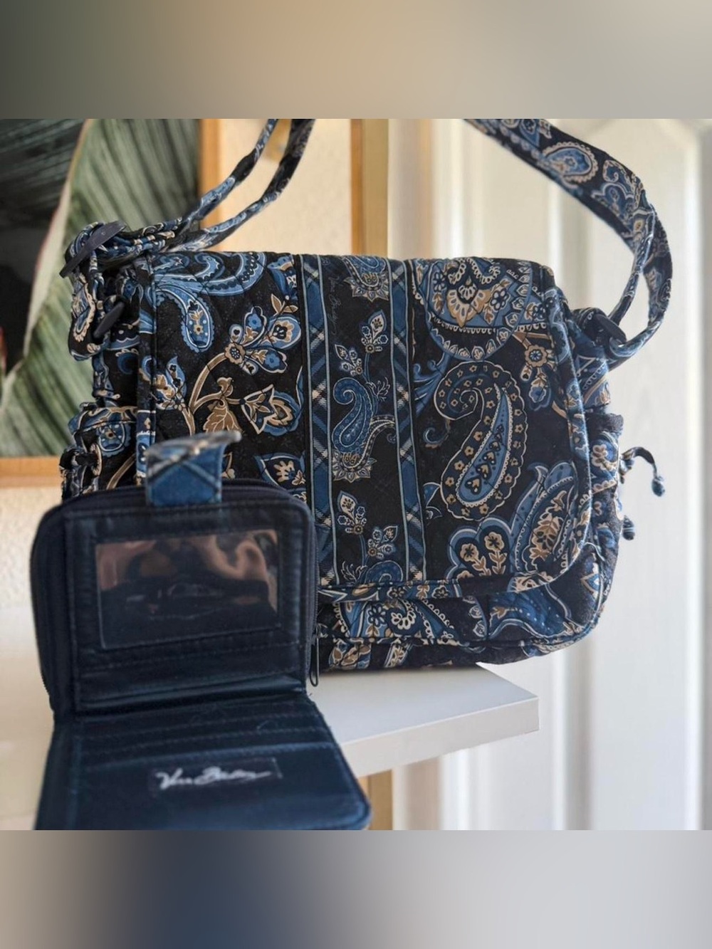 💙 Vera Bradley Blue Paisley Quilted Crossbody Bag Wallet Set